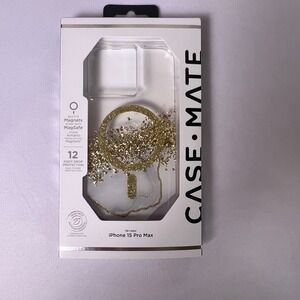 Case-Mate iPhone 15 Pro Max Case MagSafe Gold Foil Glitter Marble NIB